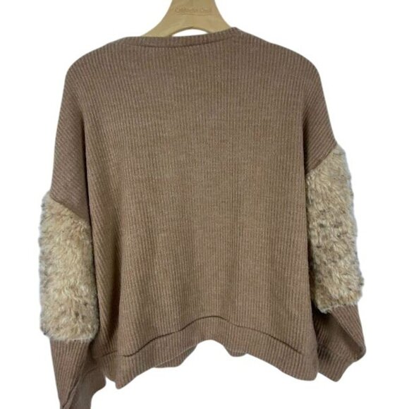 Zara Faux Fur Camel Knit Pull Over Sweater Women's Medium. - Picture 2 of 8